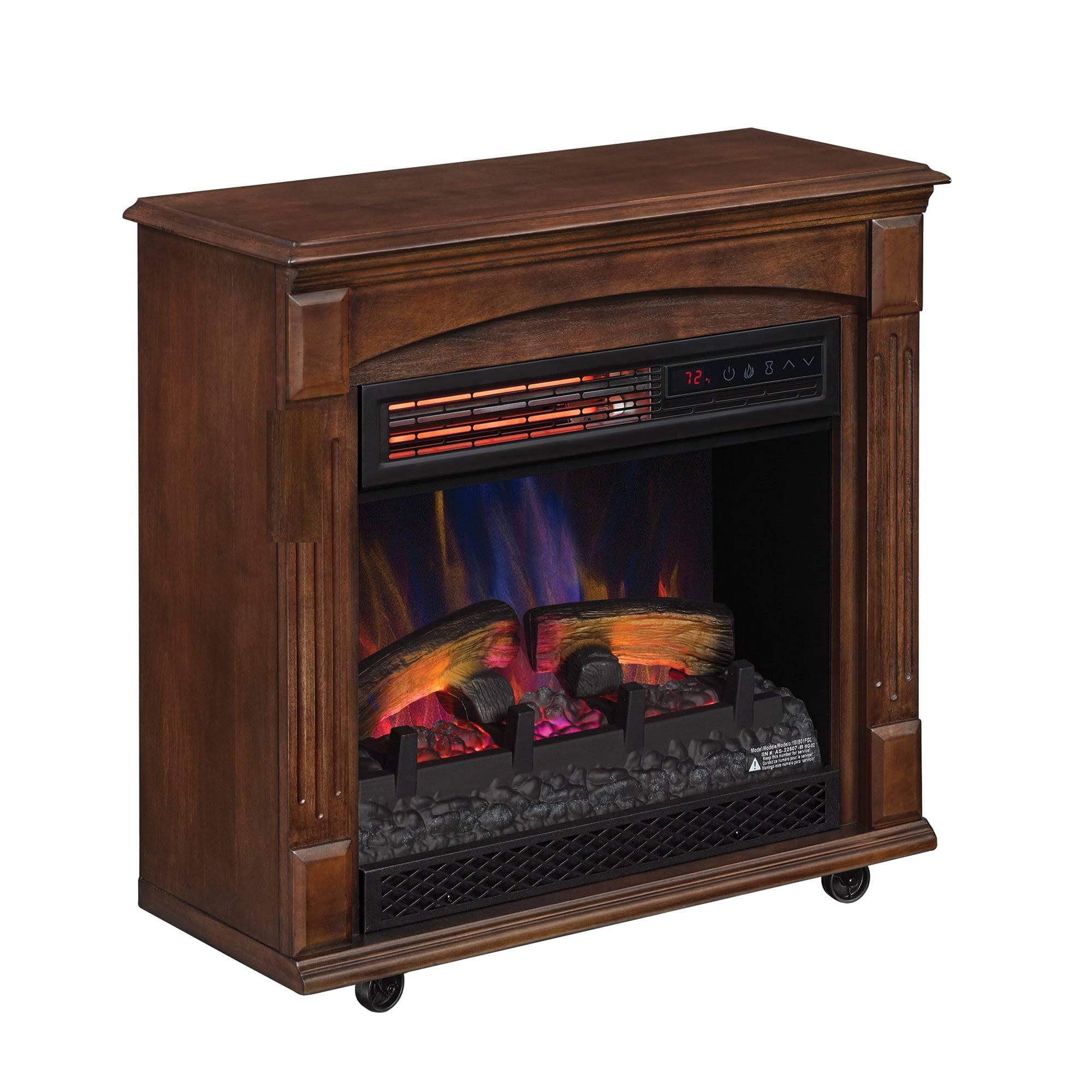 Rolling Mantel With 3d Infrared Quartz Electric Fireplace, Caramel 5X7M69FU_GURBO
