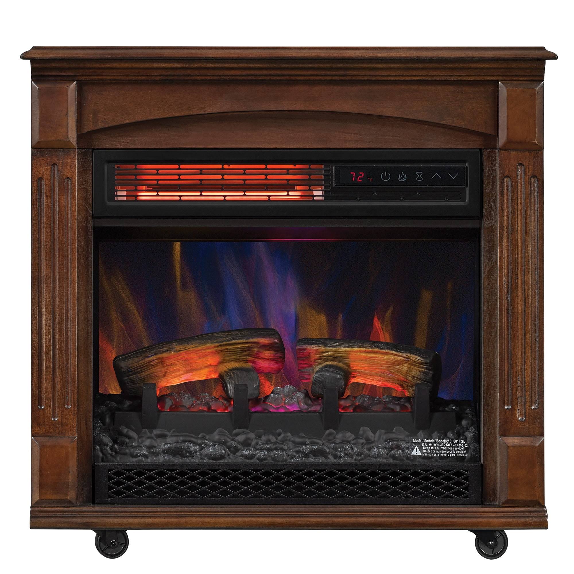 Rolling Mantel With 3d Infrared Quartz Electric Fireplace, Caramel 5X7M69FU_GURBO