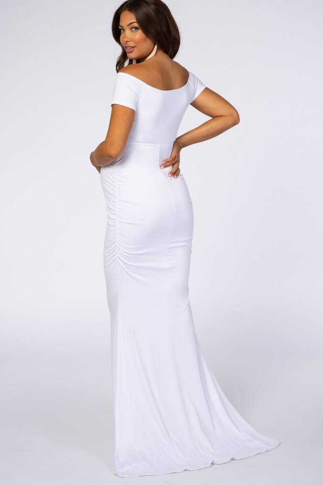 Pinkblush White Off Shoulder Wrap Maternity Photoshoot Gown/HWGZVPF3_XOKBZ