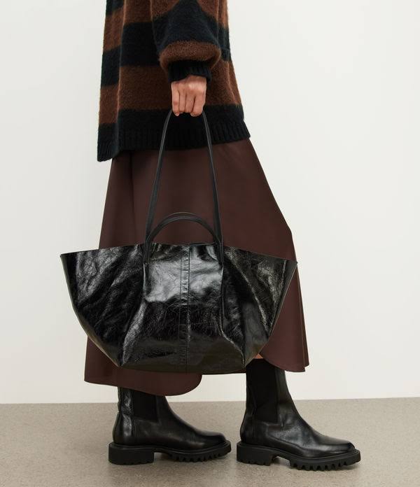 Allsaints Odette East/West Leather Tote In Black NNWW73OV_7ZFMM