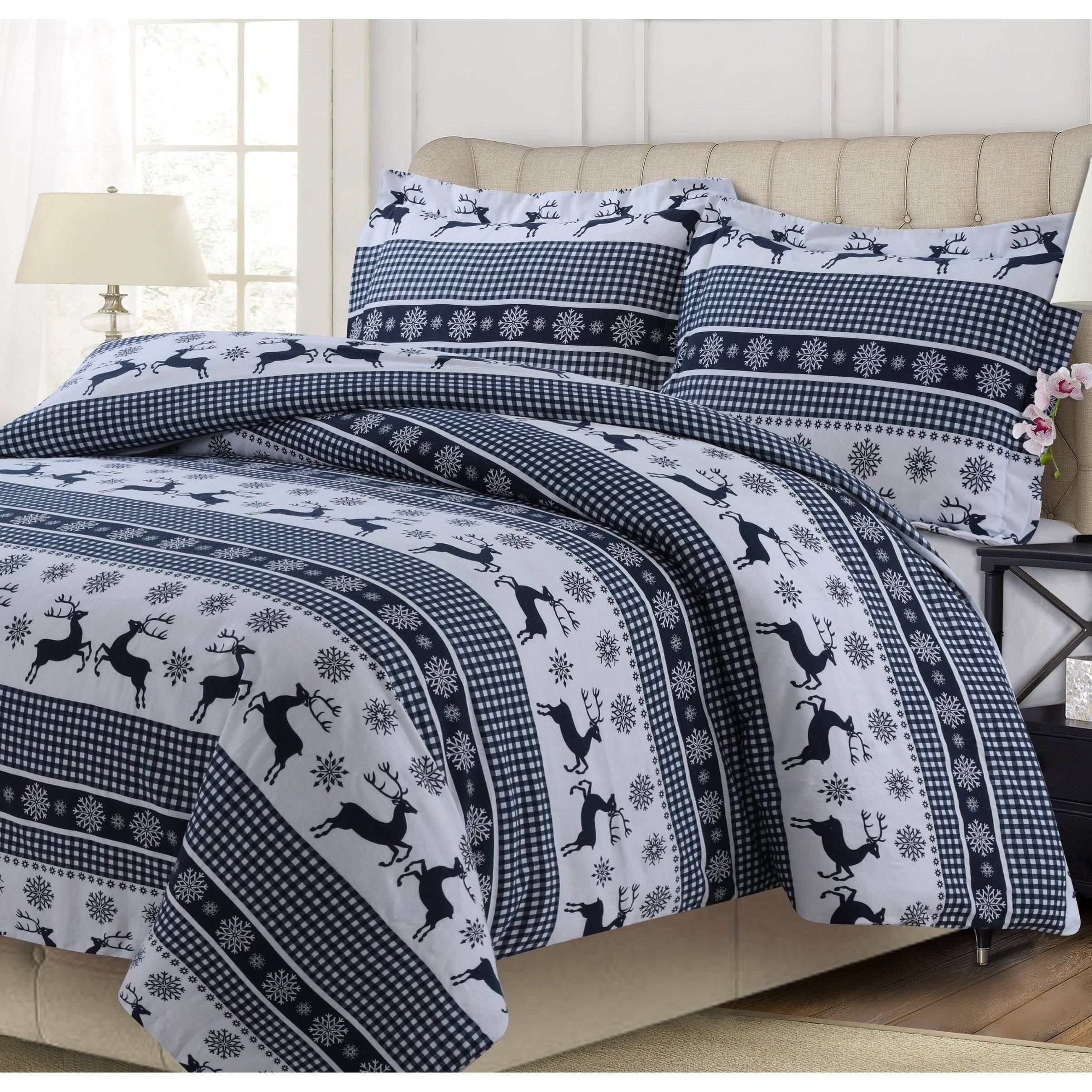200-Gsm Heavyweight Soft Flannel Printed Oversized Duvet Cover Set - Queen - Gingham 85MM3HYH_ZBC3H