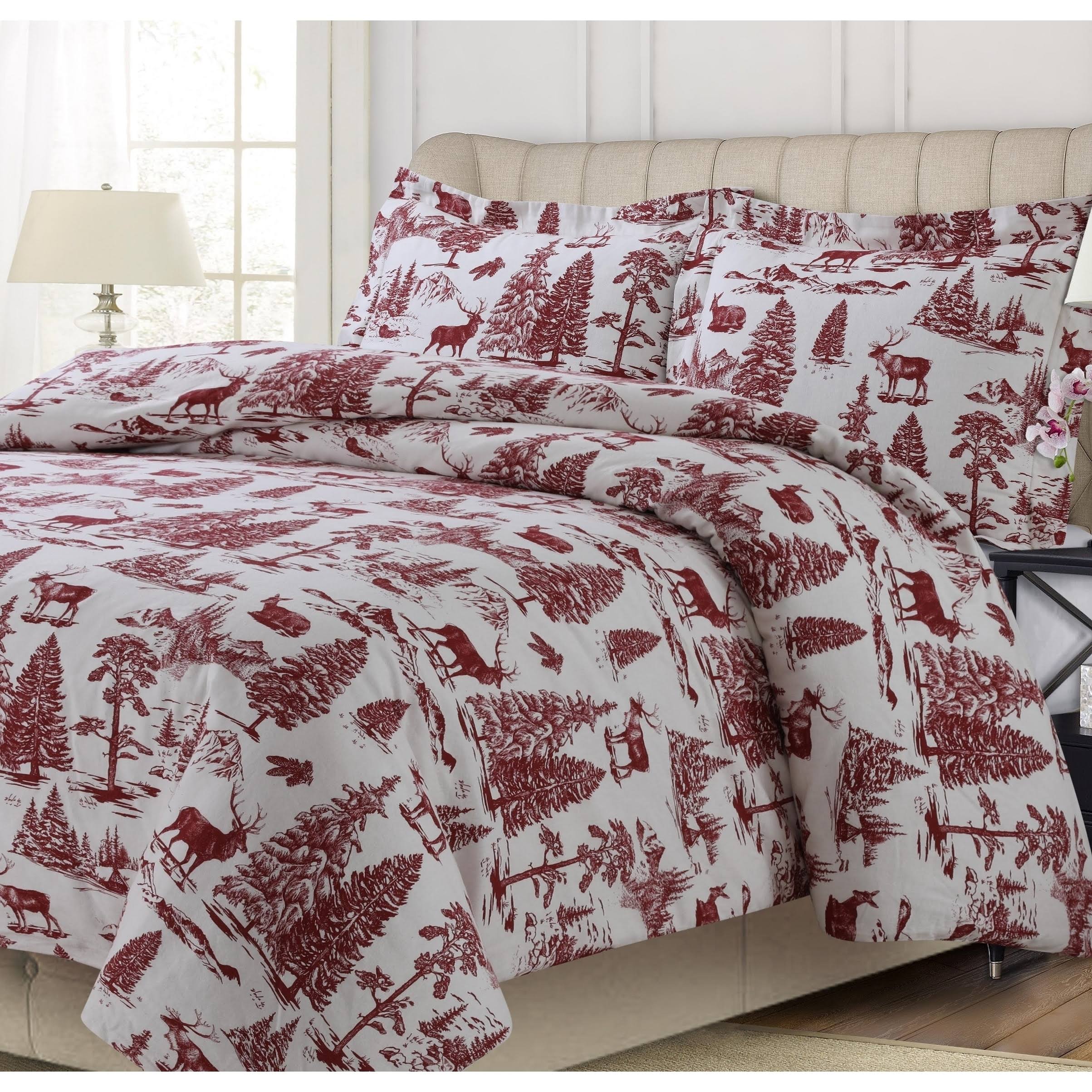 200-Gsm Heavyweight Soft Flannel Printed Oversized Duvet Cover Set - Queen - Gingham 85MM3HYH_ZBC3H
