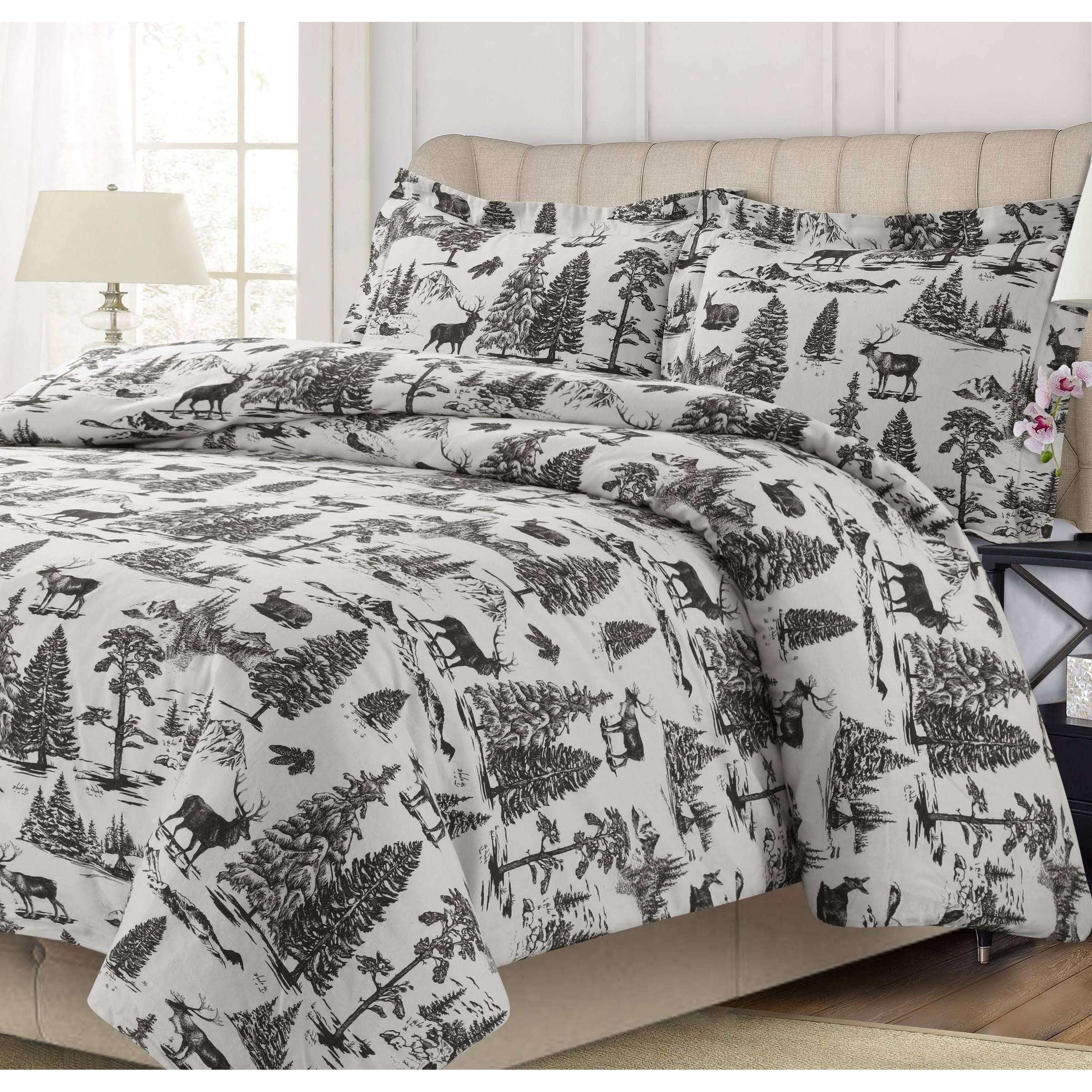 200-Gsm Heavyweight Soft Flannel Printed Oversized Duvet Cover Set - Queen - Gingham 85MM3HYH_ZBC3H