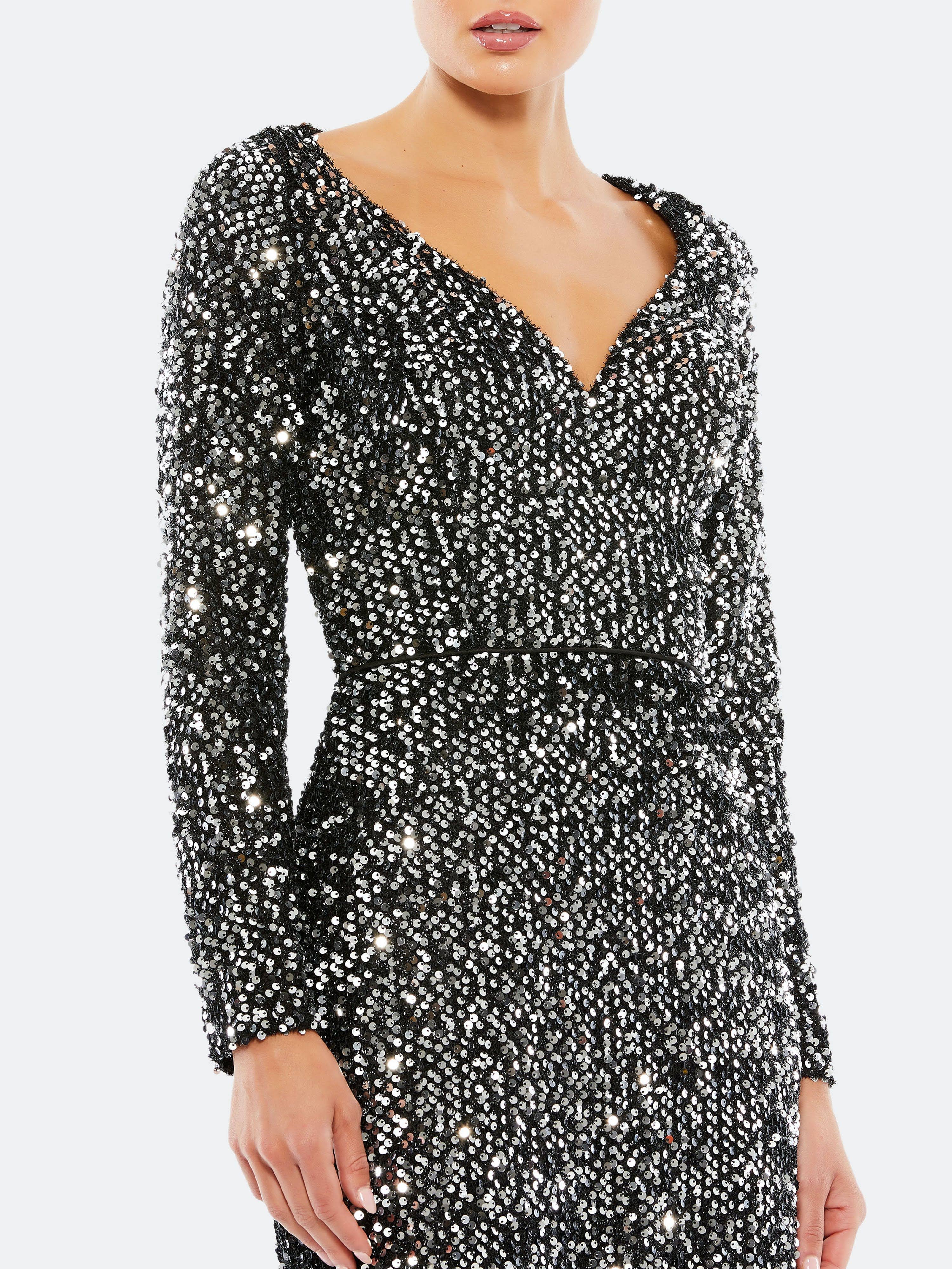 Mac Duggal Sequin Sweetheart Gown - Black Silver - GPQGEY49_ZCOZJ