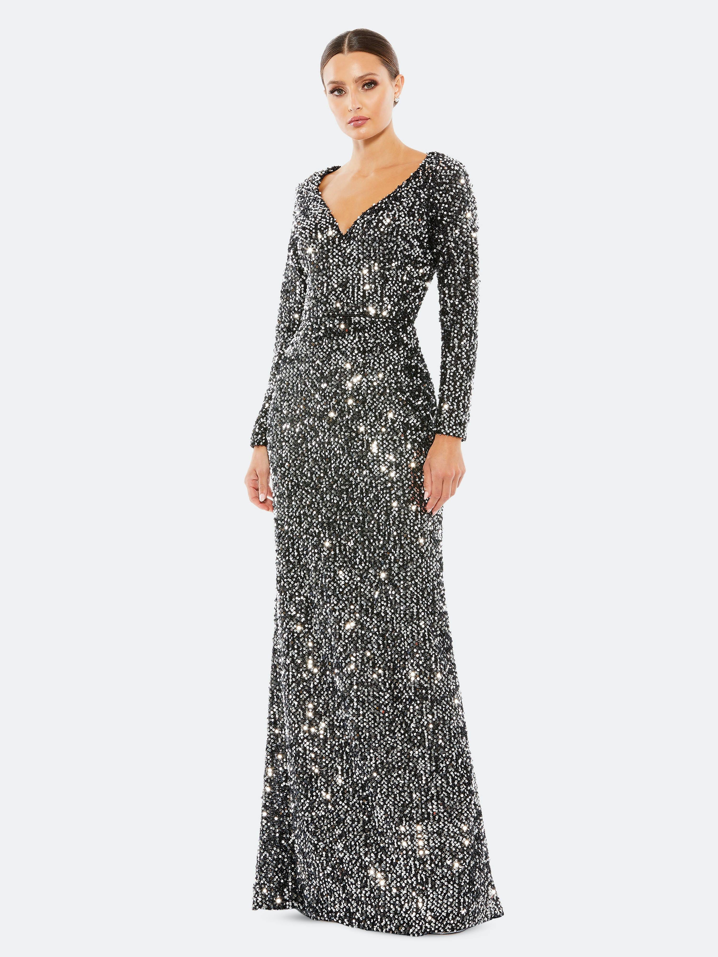 Mac Duggal Sequin Sweetheart Gown - Black Silver - GPQGEY49_ZCOZJ