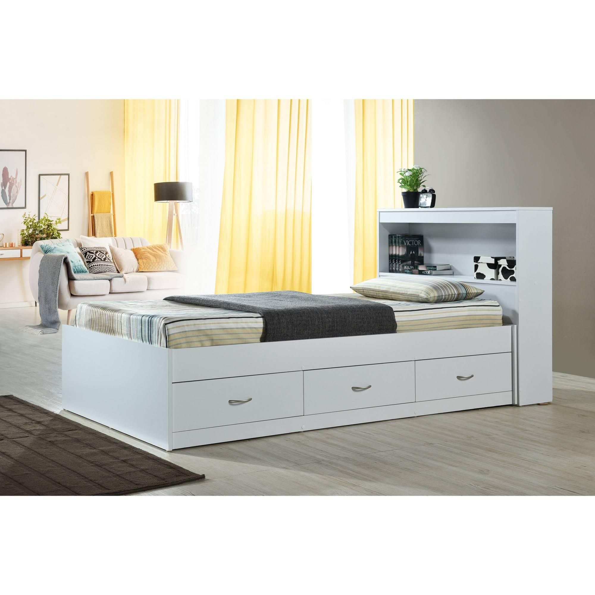 Hodedah Twin-Size Captain Bed With 3-Drawers And Headboard (White) 7NMICTHZ_WIZAF