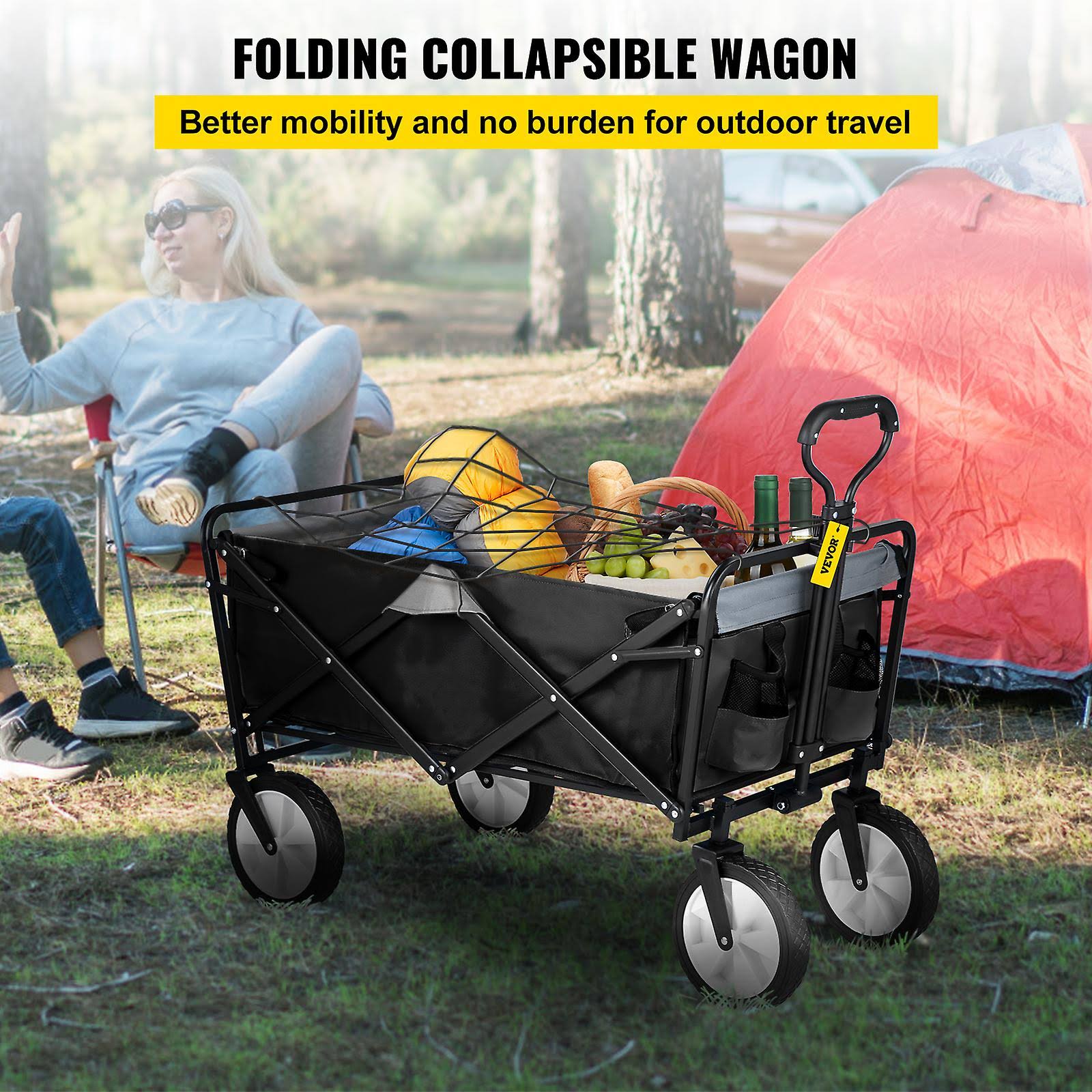 Vevor Wagon Cart Folding Wagon Cart With 176lbs Load Outdoor Utility Wagon W/Adjustable Handle - 6LDPDWT9_JJGRD