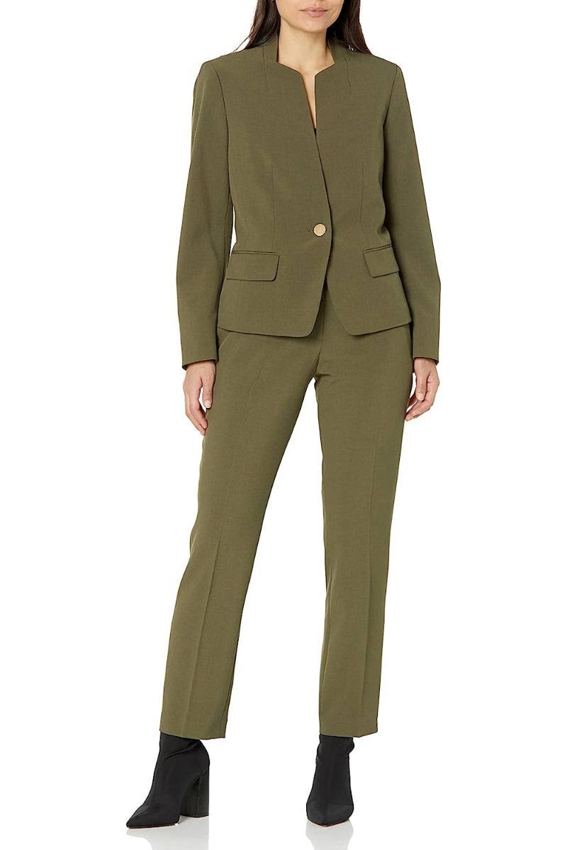 Le Suit Women's One Button Jacket And Elastic Back Pant Set, ZOTCDOOQ_1CLSU