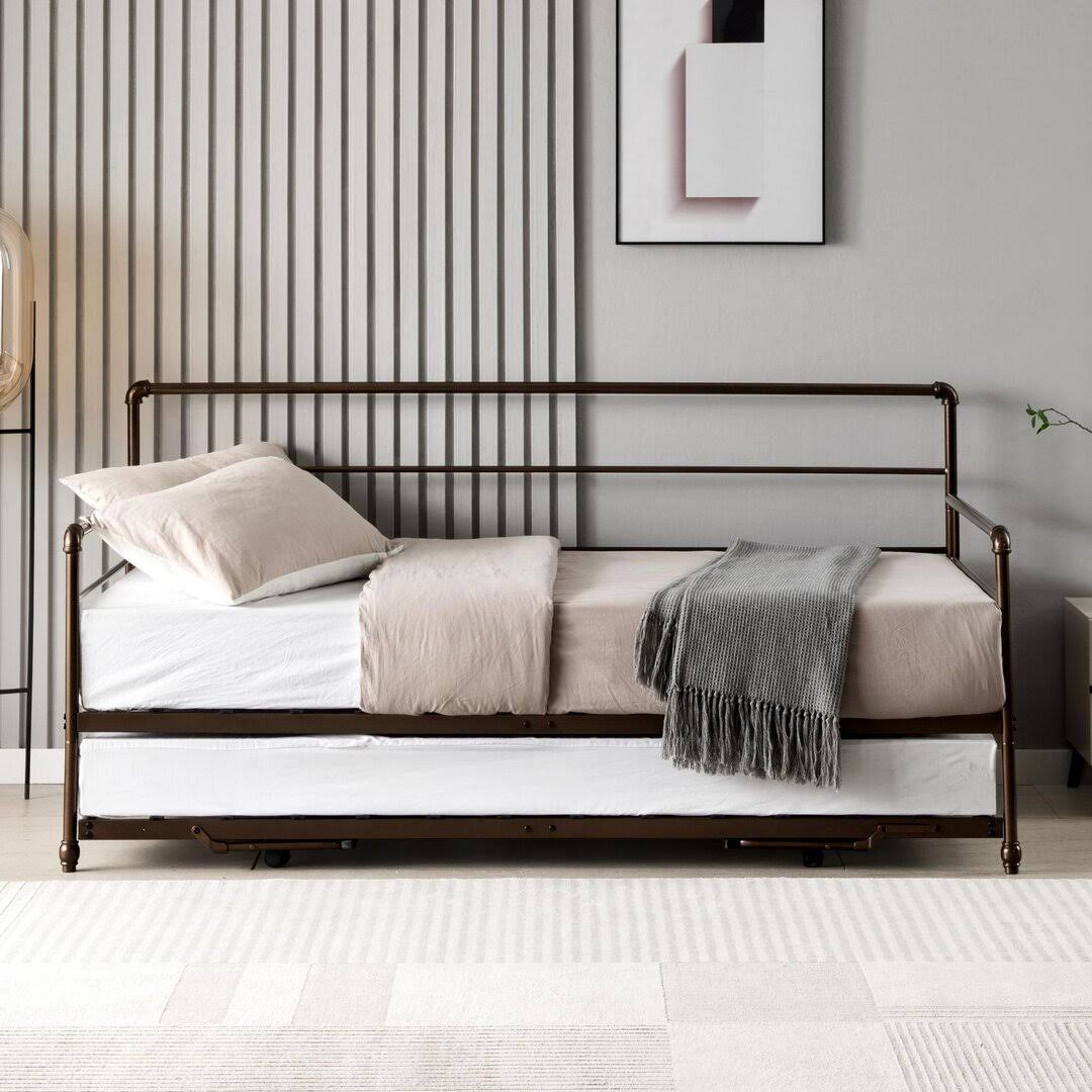 Fulljojor Twin Steel Daybed With Pop-Up Trundle, 0TMU5XFR_VSVBU