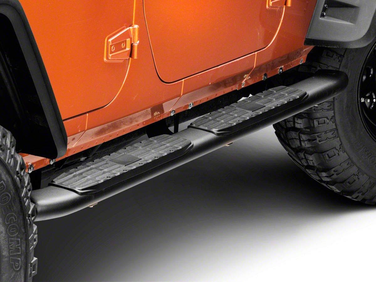 Redrock 4x4 Pinnacle Oval Bent End Side Step Bars; Textured Black For Jeep Wrangler 2018-C1EFT8R5_5F62E