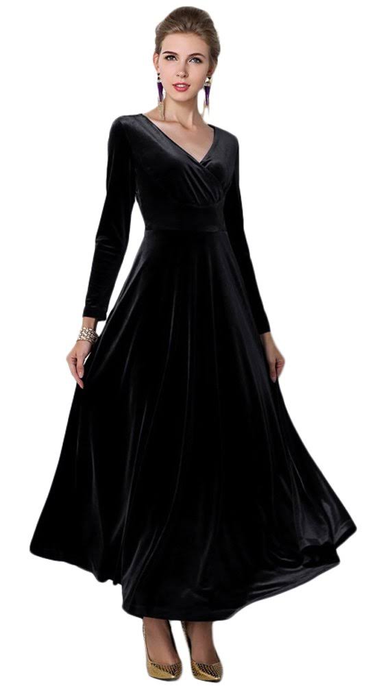 Exchic Women Elegant Velvet Long Dress Evening Party Dancing Dress Christmas Maxi BPIXFXZH_OSHZO