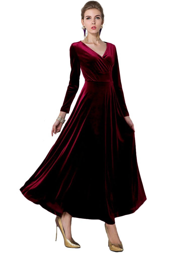 Exchic Women Elegant Velvet Long Dress Evening Party Dancing Dress Christmas Maxi BPIXFXZH_OSHZO