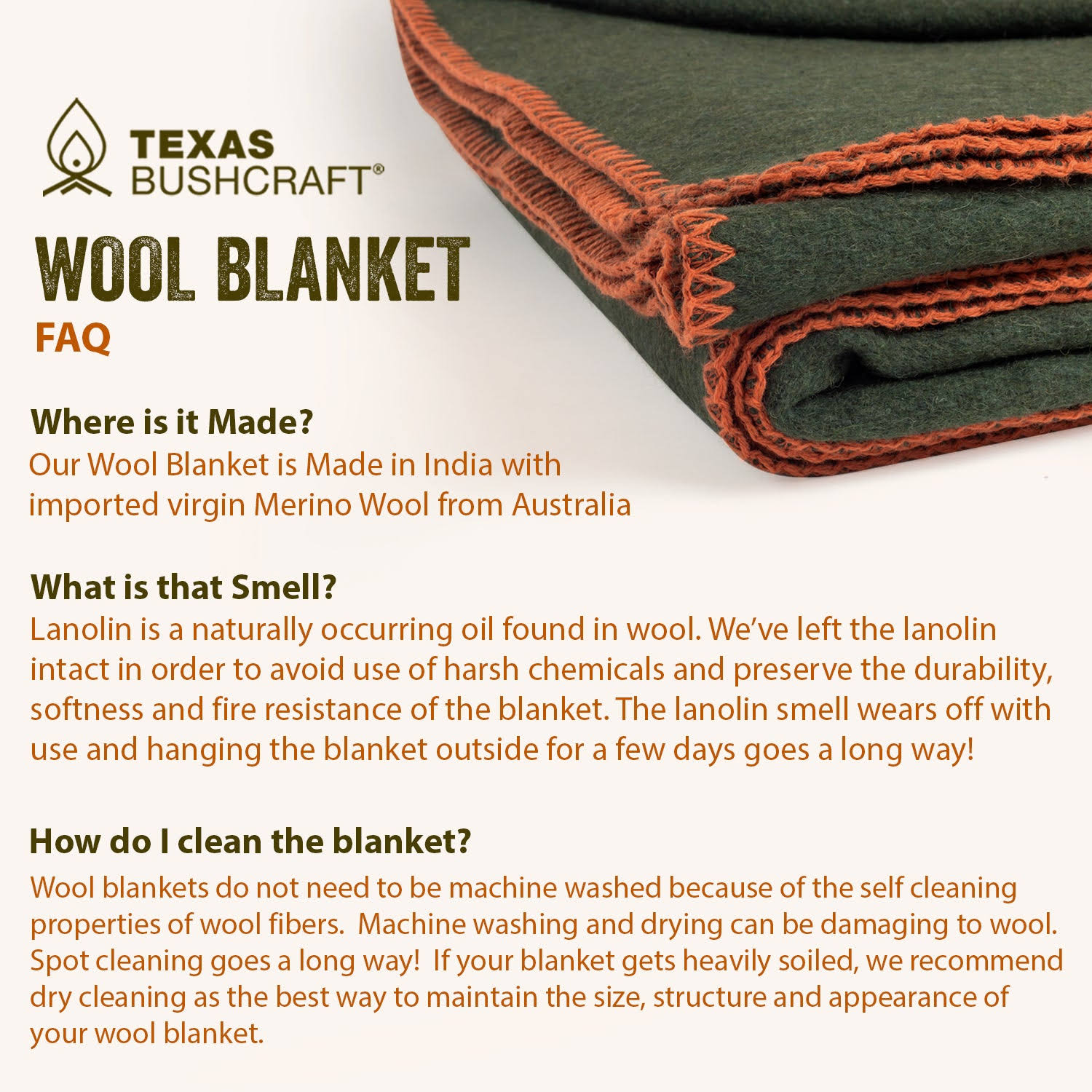 Texas Bushcraft Wool Blanket, Size: Large, SDCOHKBB_PEYKO