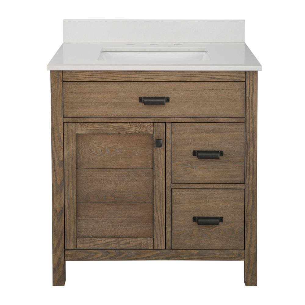Home Decorators Collection Stanhope 31 In. W X 22 In. D Vanity In Reclaimed Oak With Engineered Stone Vanity Top In Crystal White With White EWDVKBVD_TPCSR