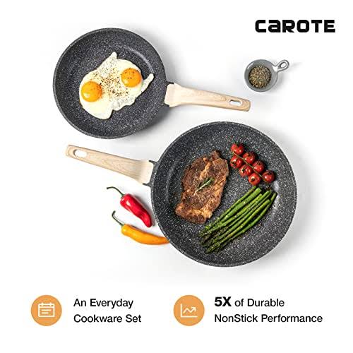 Carote Nonstick Granite Cookware Sets, 10 Pcs Pots And Pans Set, Non Stick Stone Kitchen Cookware Set With Frying Pans(Granite, Induction Cookware) I5OOEFFO_K7KRD