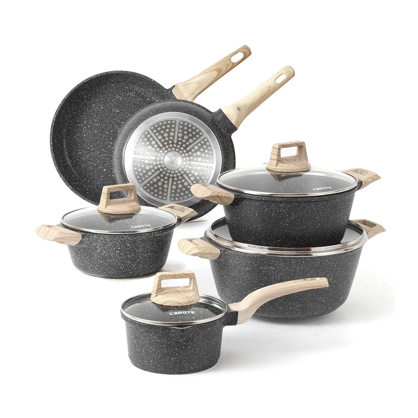 Carote Nonstick Granite Cookware Sets, 10 Pcs Pots And Pans Set, Non Stick Stone Kitchen Cookware Set With Frying Pans(Granite, Induction Cookware) I5OOEFFO_K7KRD