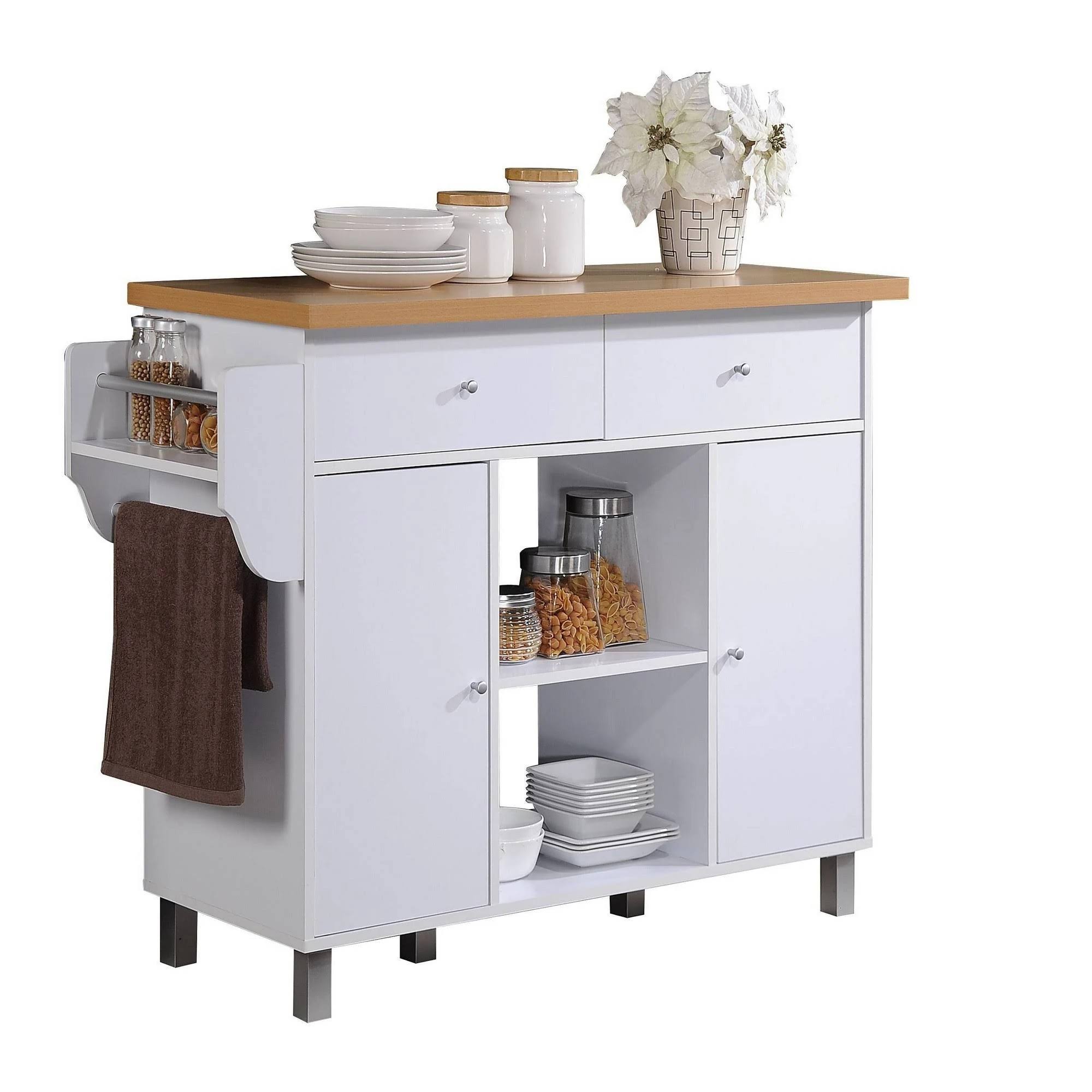 Hodedah Kitchen Island White With Spice Rack And Towel AZI7SNCH_GGFA0