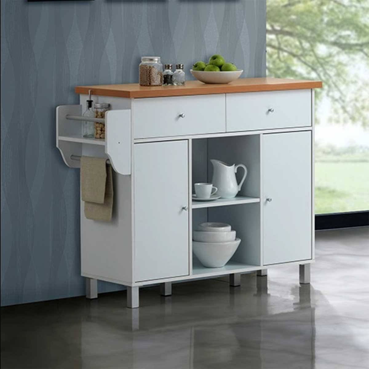 Hodedah Kitchen Island White With Spice Rack And Towel AZI7SNCH_GGFA0