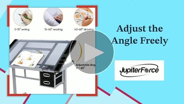 Jupiterforce Adjustable Drafting Table Drawing Desk Height Art Craft Work Station Folding Glass Tabletop Storage Drawer NXWKFLUJ_QRDPK