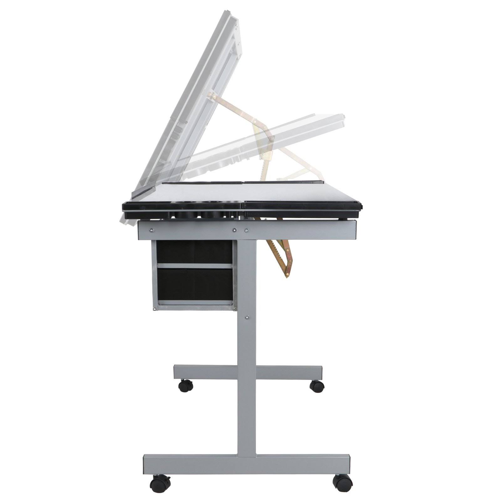 Jupiterforce Adjustable Drafting Table Drawing Desk Height Art Craft Work Station Folding Glass Tabletop Storage Drawer NXWKFLUJ_QRDPK