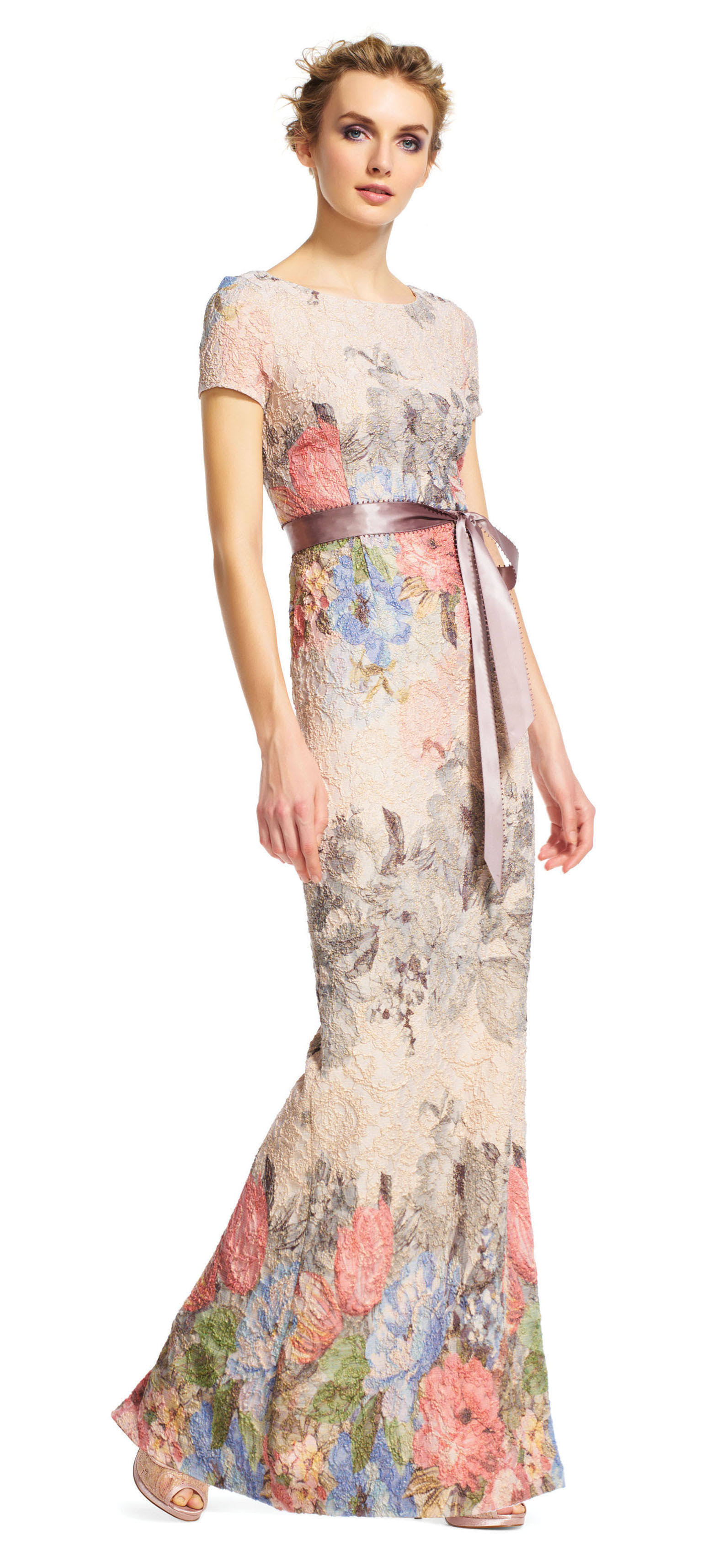 Adrianna Papell Floral Lace Column Gown, Women's, Size: 3X8Z8FBN_G7UHP