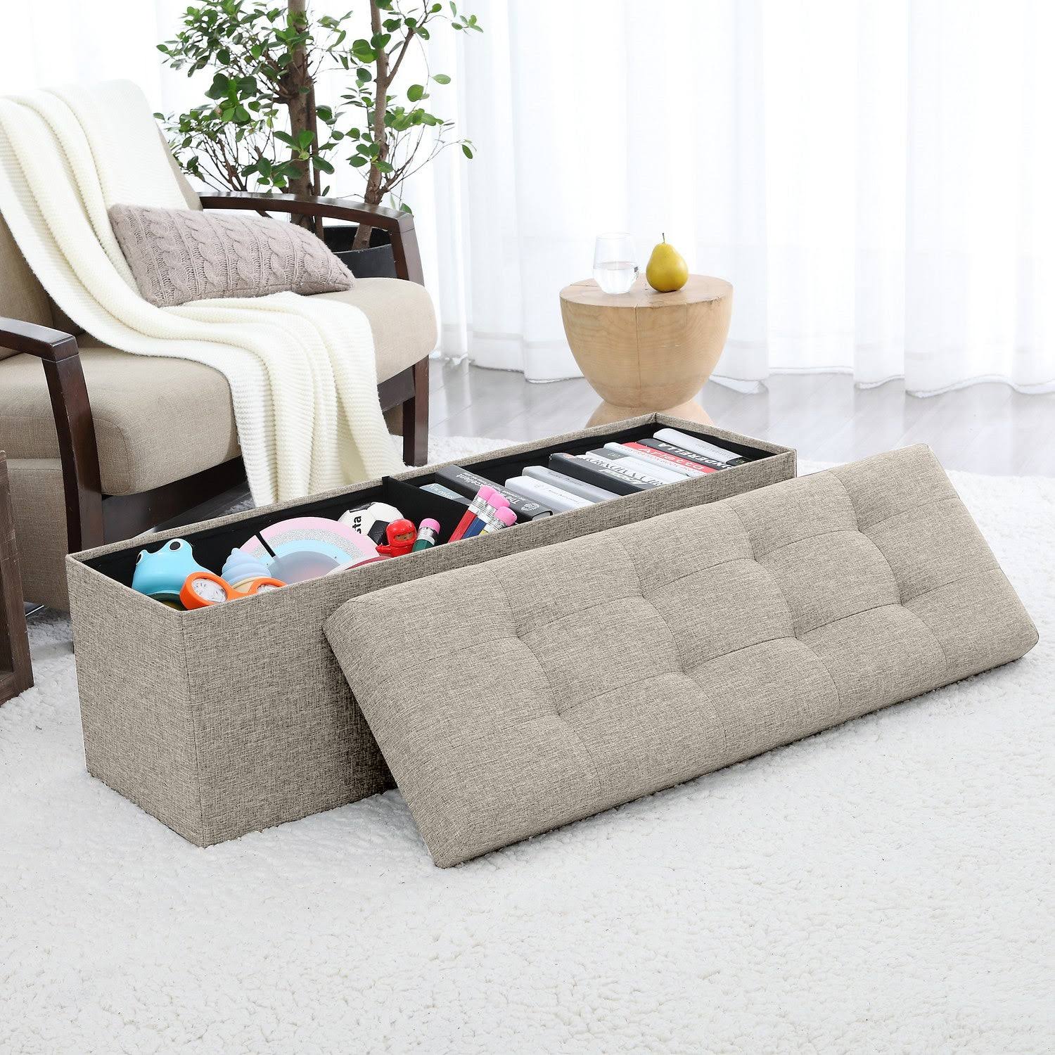 Foldable Tufted Storage Ottoman Beige / 15 X 45 X FQWAVMG0_BFOGC