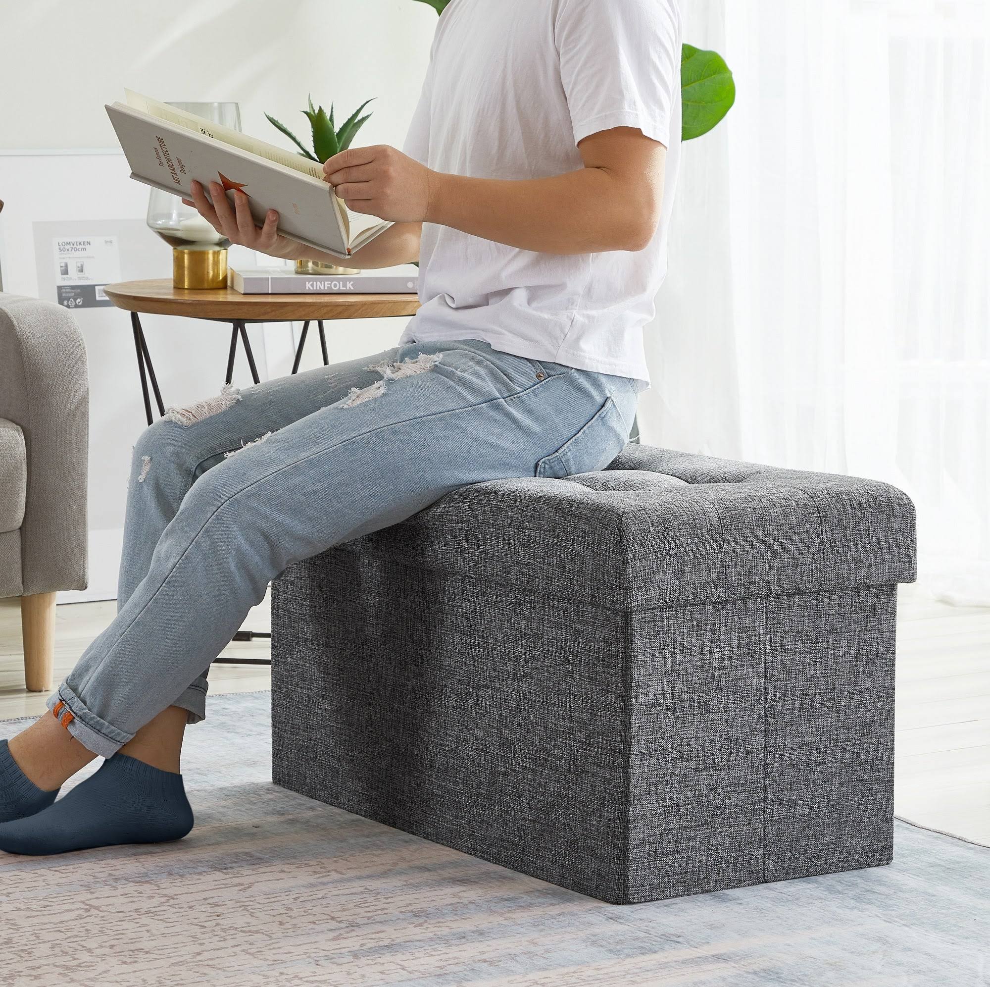 Foldable Tufted Storage Ottoman Beige / 15 X 45 X FQWAVMG0_BFOGC