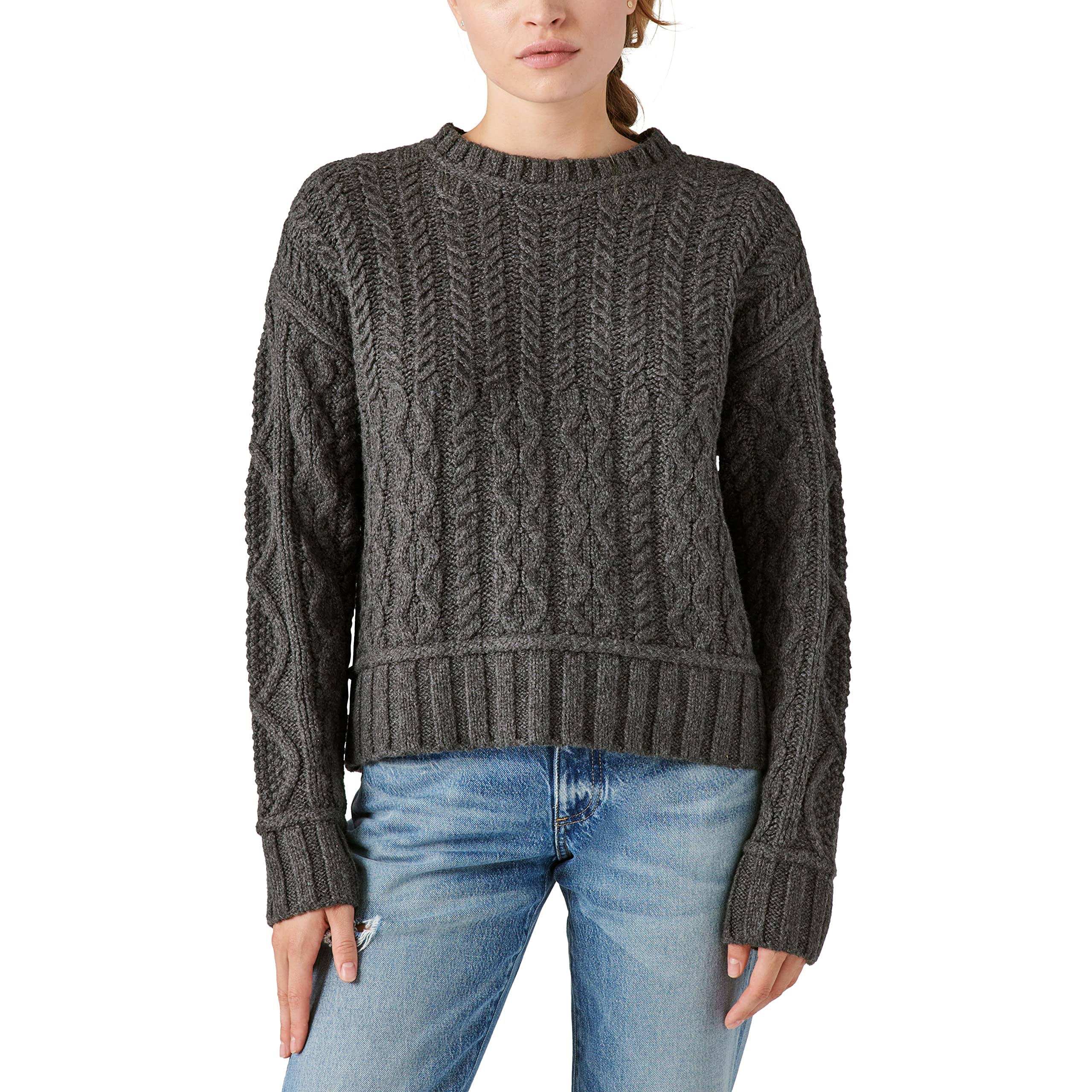 Lucky Brand Women's Cable-Knit Long-Sleeve Crewneck Sweater - Nostalgia Rose - Size STX7WL43_HO6ZP