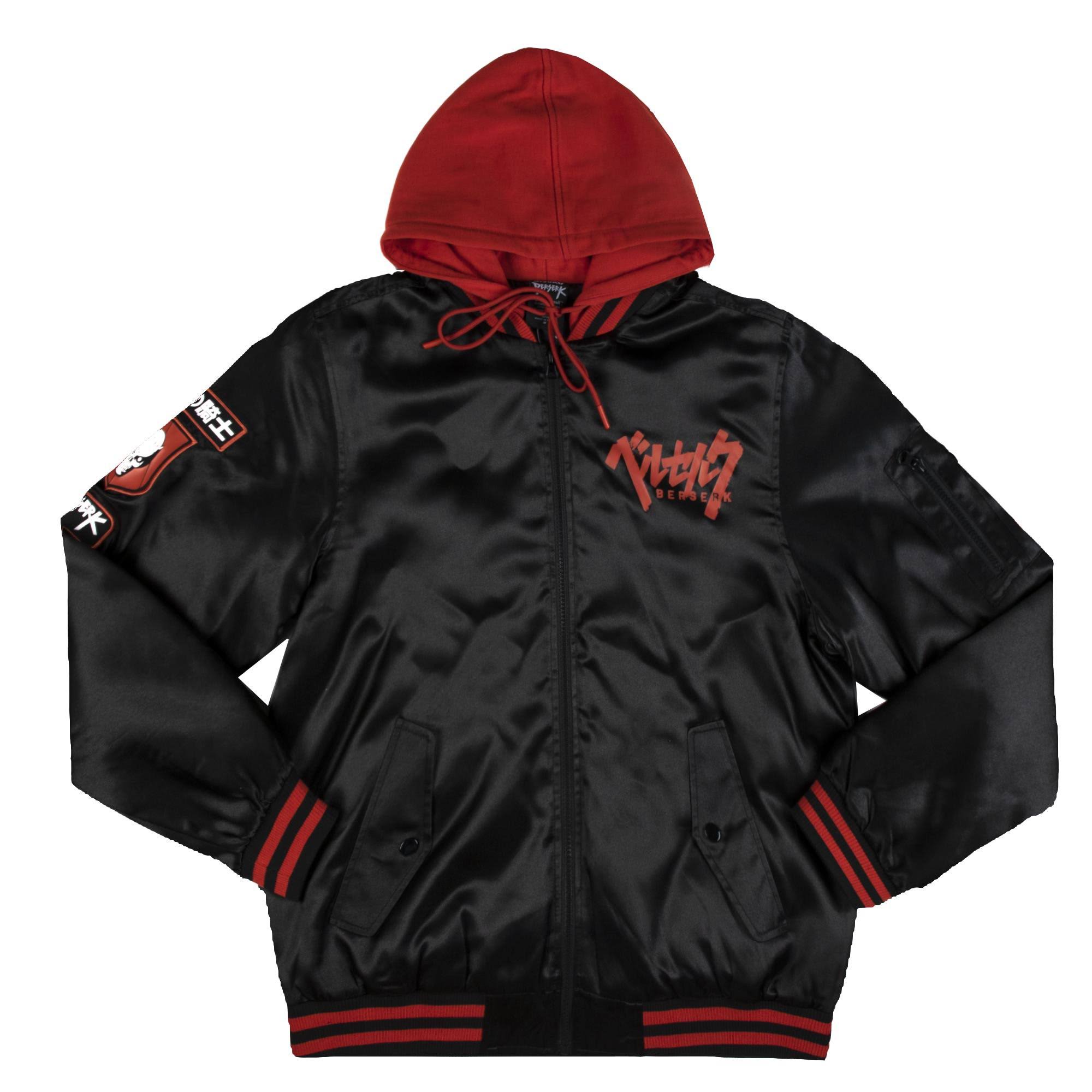 Berserk Logo Long Sleeve Black MenS Hooded Atsuko Bomber Jacket-6IEDA6ZE_0QXWH