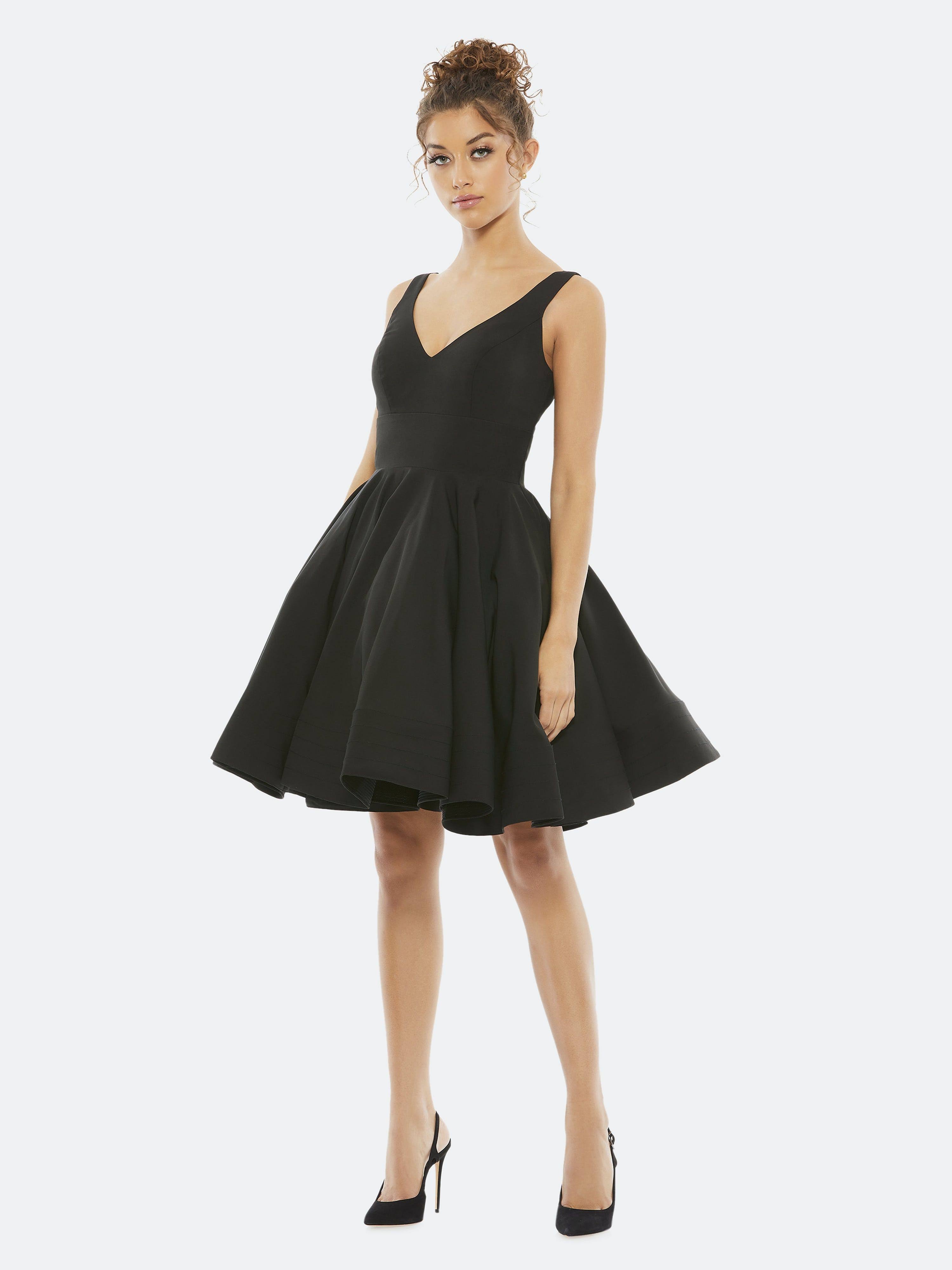 Mac Duggal V-Neck Sleeveless A-Line Dress - Black - TOO5CRMB_MWXMS