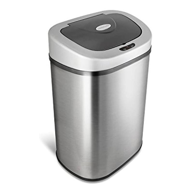 Ninestars Automatic Touchless Infrared Motion Sensor Trash Can With Stainless Steel Base & Oval, Silver/Black Lid, 21 SBBV0VOZ_S8UPT