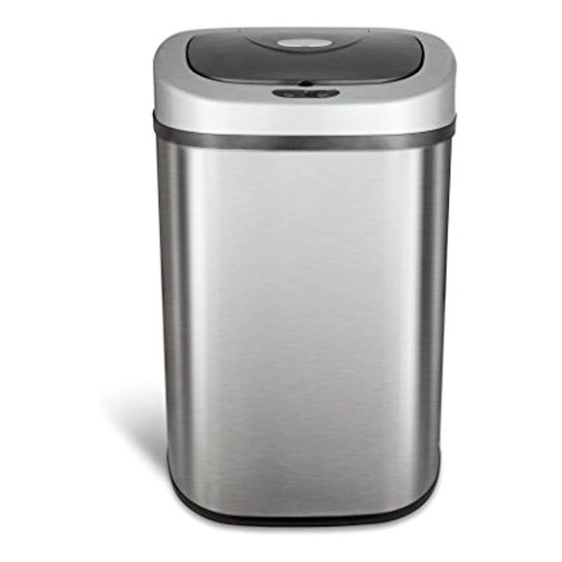 Ninestars Automatic Touchless Infrared Motion Sensor Trash Can With Stainless Steel Base & Oval, Silver/Black Lid, 21 SBBV0VOZ_S8UPT
