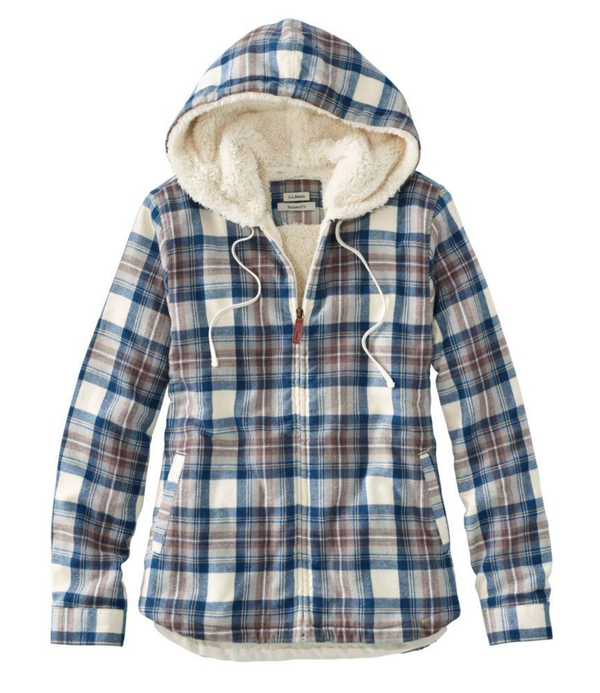 L.L.Bean Women's Scotch Plaid Sherpa Lined Zip Hoodie, Indigo Tartan / TB9MU7YL_7ILBC