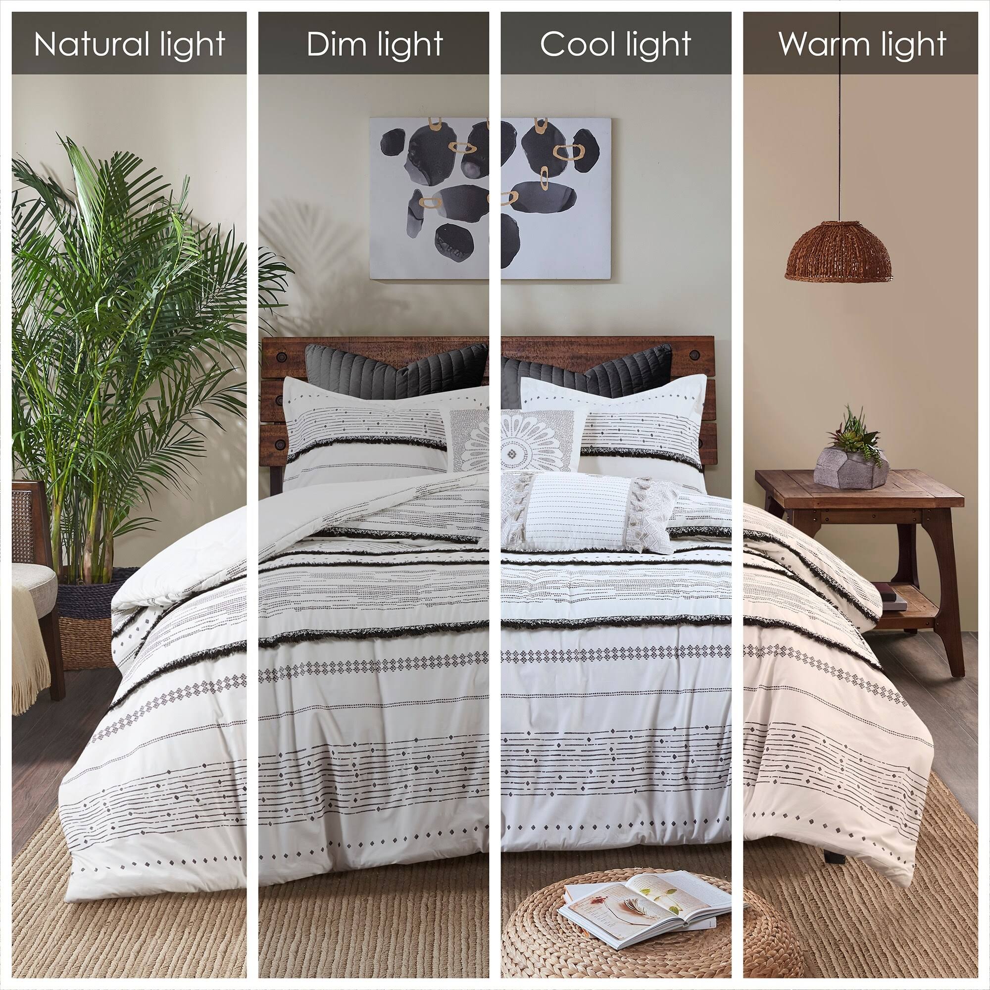Ink+Ivy - Nea Cotton Printed Comforter Set With Trims - King/Cal King - Black/MSCUD6TQ_Y0ROM