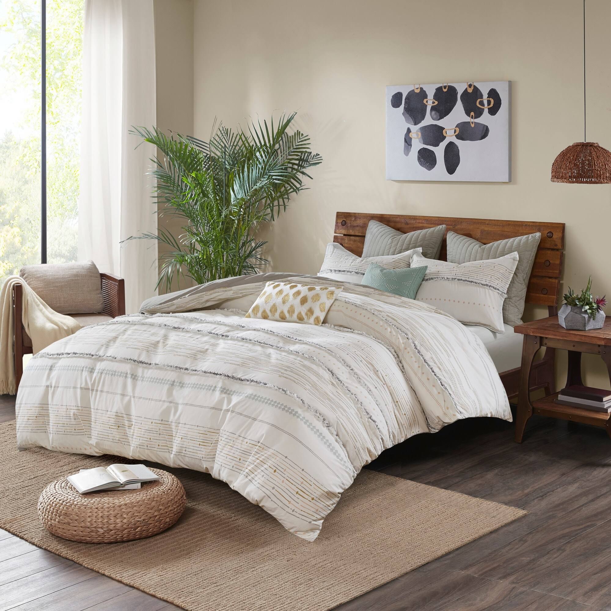 Ink+Ivy - Nea Cotton Printed Comforter Set With Trims - King/Cal King - Black/MSCUD6TQ_Y0ROM