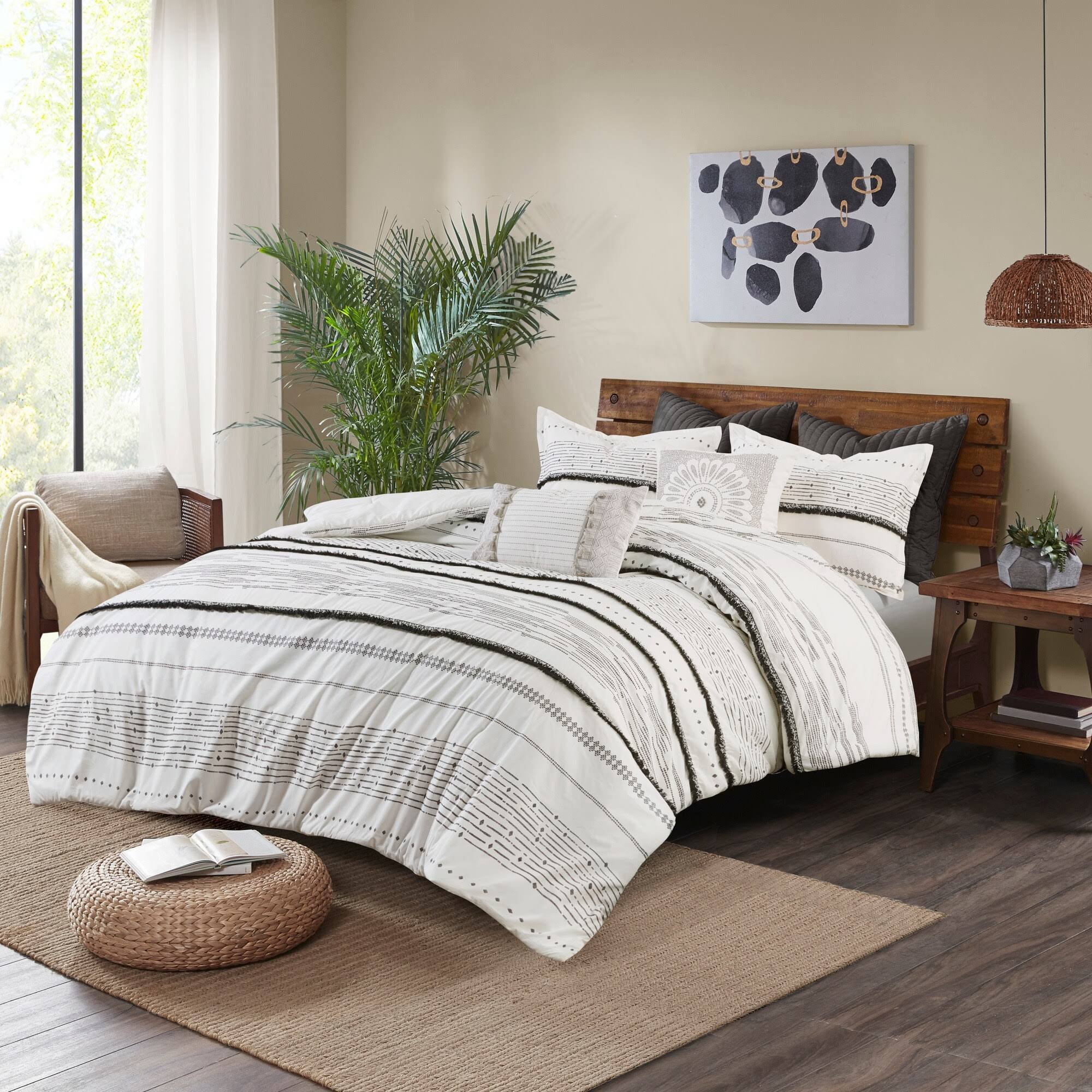 Ink+Ivy - Nea Cotton Printed Comforter Set With Trims - King/Cal King - Black/MSCUD6TQ_Y0ROM