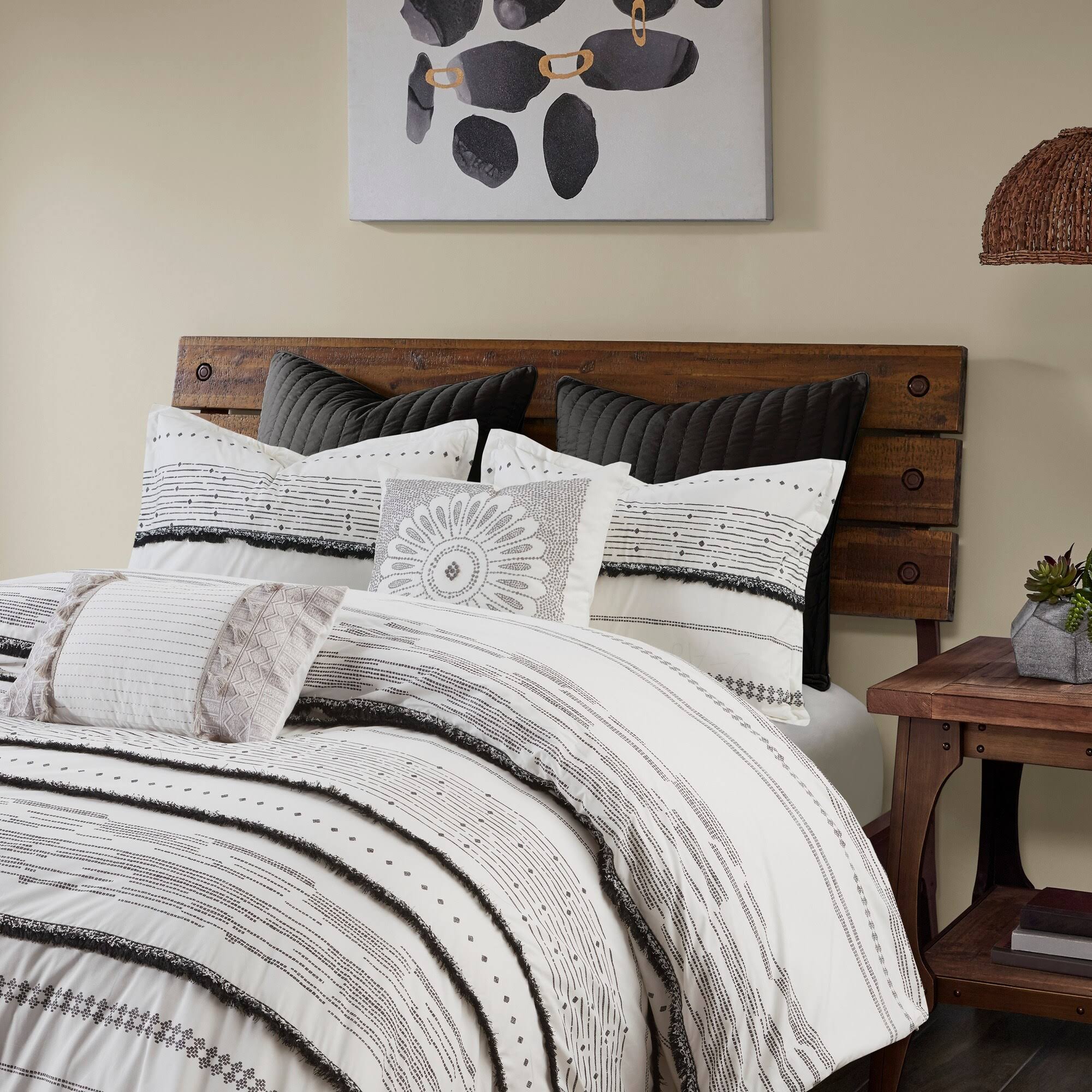 Ink+Ivy - Nea Cotton Printed Comforter Set With Trims - King/Cal King - Black/MSCUD6TQ_Y0ROM