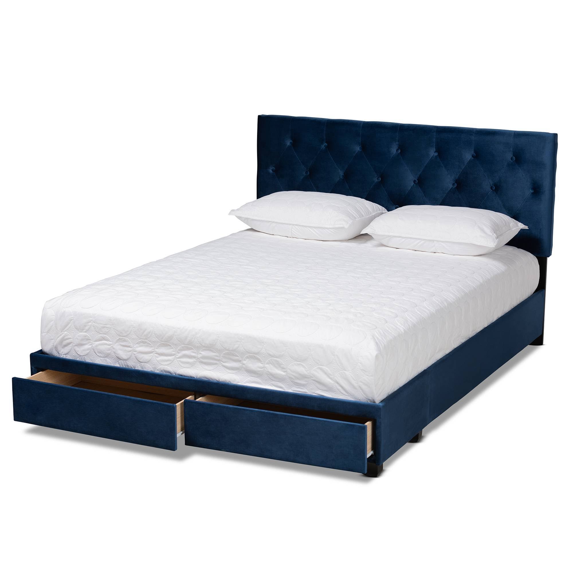 Baxton Studio Caronia Modern And Contemporary Navy Blue Velvet Fabric Upholstered 2-Drawer King Size Platform Storage KQD1A0L9_QH9PA
