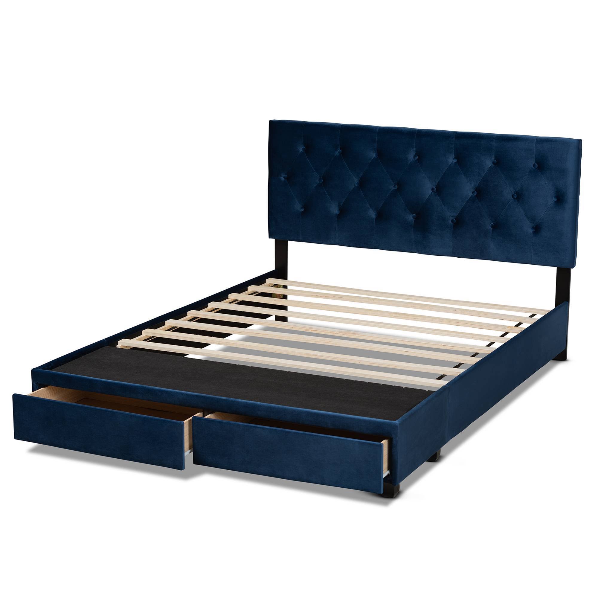 Baxton Studio Caronia Modern And Contemporary Navy Blue Velvet Fabric Upholstered 2-Drawer King Size Platform Storage KQD1A0L9_QH9PA