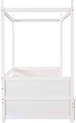 Bellemave White Canopy Beds Wood Twin Platform Bed With Pull-Out SYSANFDZ_LJ8RI