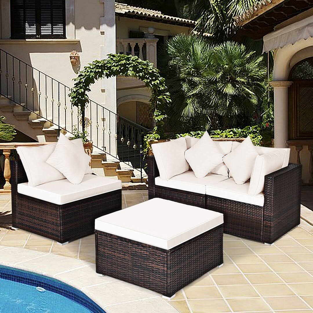 Bridger 4 Piece Rattan Sectional Seating Group With Cushions Wade Logan Cushion Color: XGIZZMMQ_HRRD1