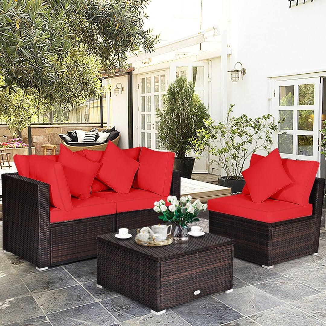 Bridger 4 Piece Rattan Sectional Seating Group With Cushions Wade Logan Cushion Color: XGIZZMMQ_HRRD1