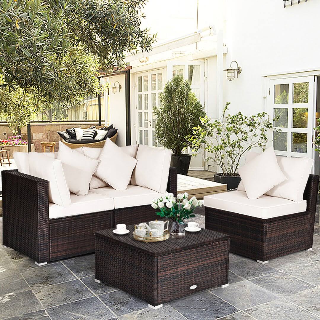 Bridger 4 Piece Rattan Sectional Seating Group With Cushions Wade Logan Cushion Color: XGIZZMMQ_HRRD1