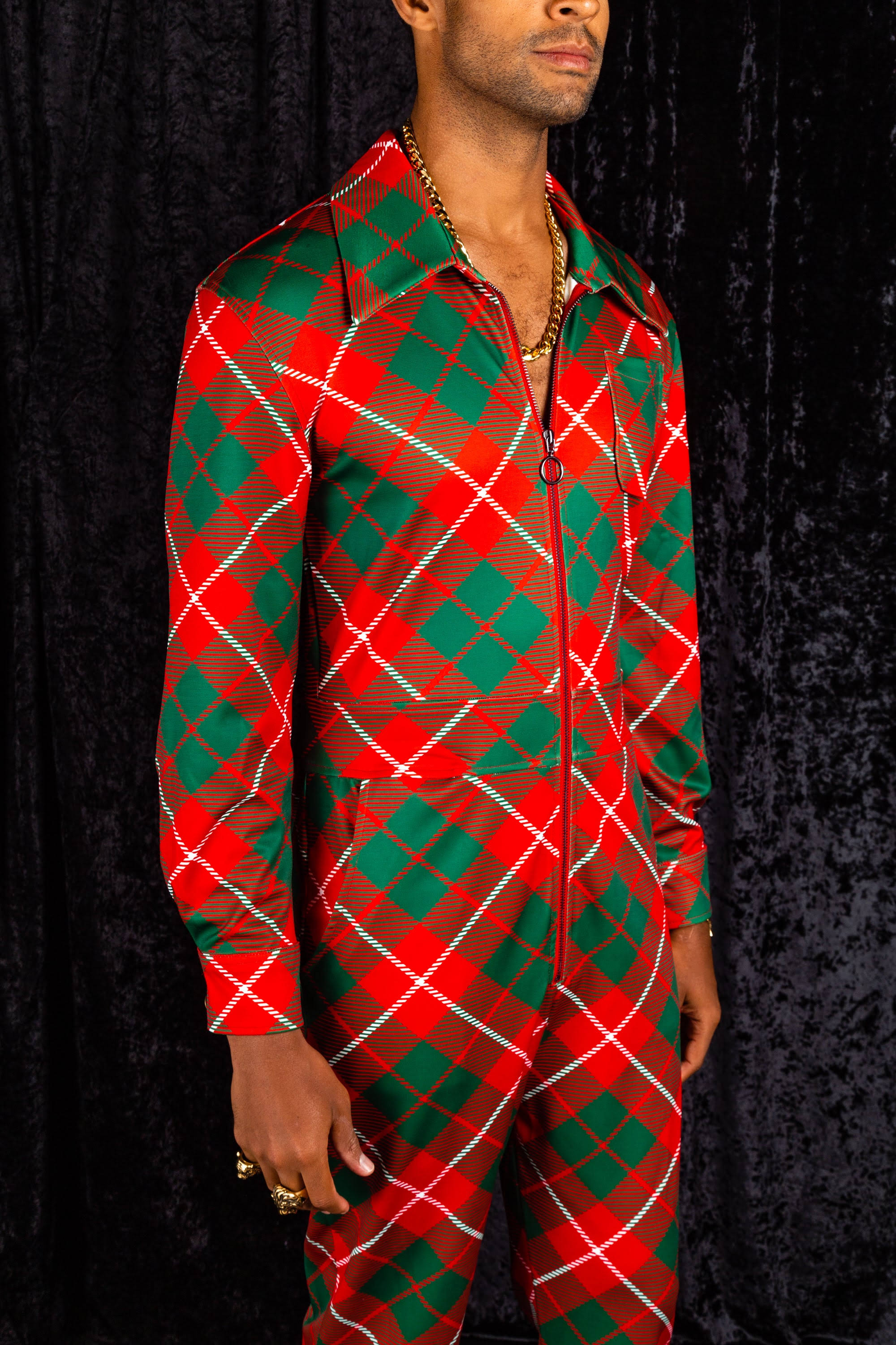 The Poinsettia Playboy | Men's Red Plaid Christmas Flight Suit | Size Xxl | TTAETLHO_QVFWM