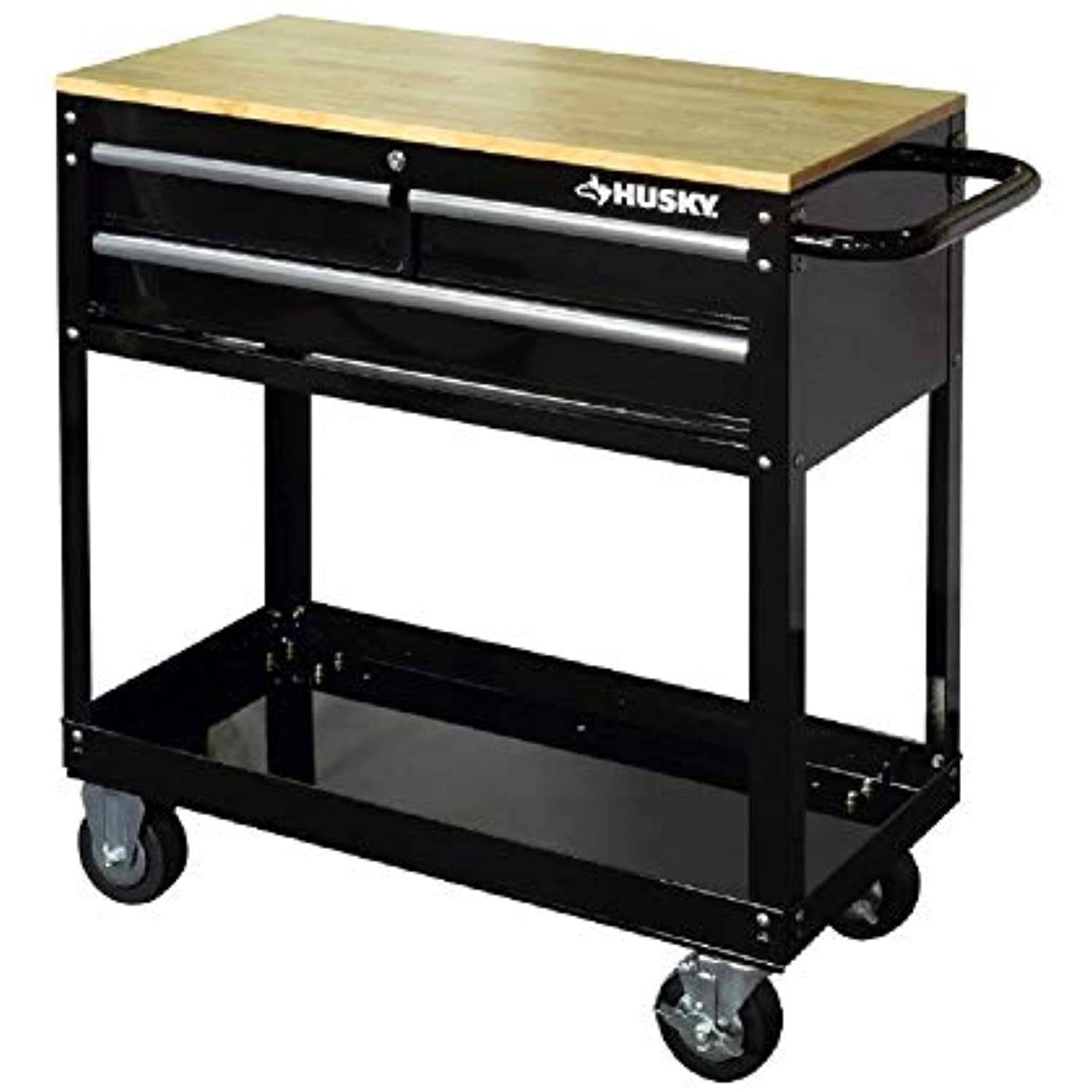 Husky 36 In 3-Drawer Rolling Tool Cart With Wood Top JUTP2VE8_FLD4Y