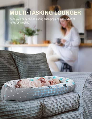 Yoocaa Baby Lounger - Soft 100% Cotton & Fiberfill Breathable Newborn Lounger, Infant Portable Baby Bed For Traveling (Blue Star) CX9XRLUL_AINKL
