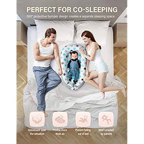 Yoocaa Baby Lounger - Soft 100% Cotton & Fiberfill Breathable Newborn Lounger, Infant Portable Baby Bed For Traveling (Blue Star) CX9XRLUL_AINKL