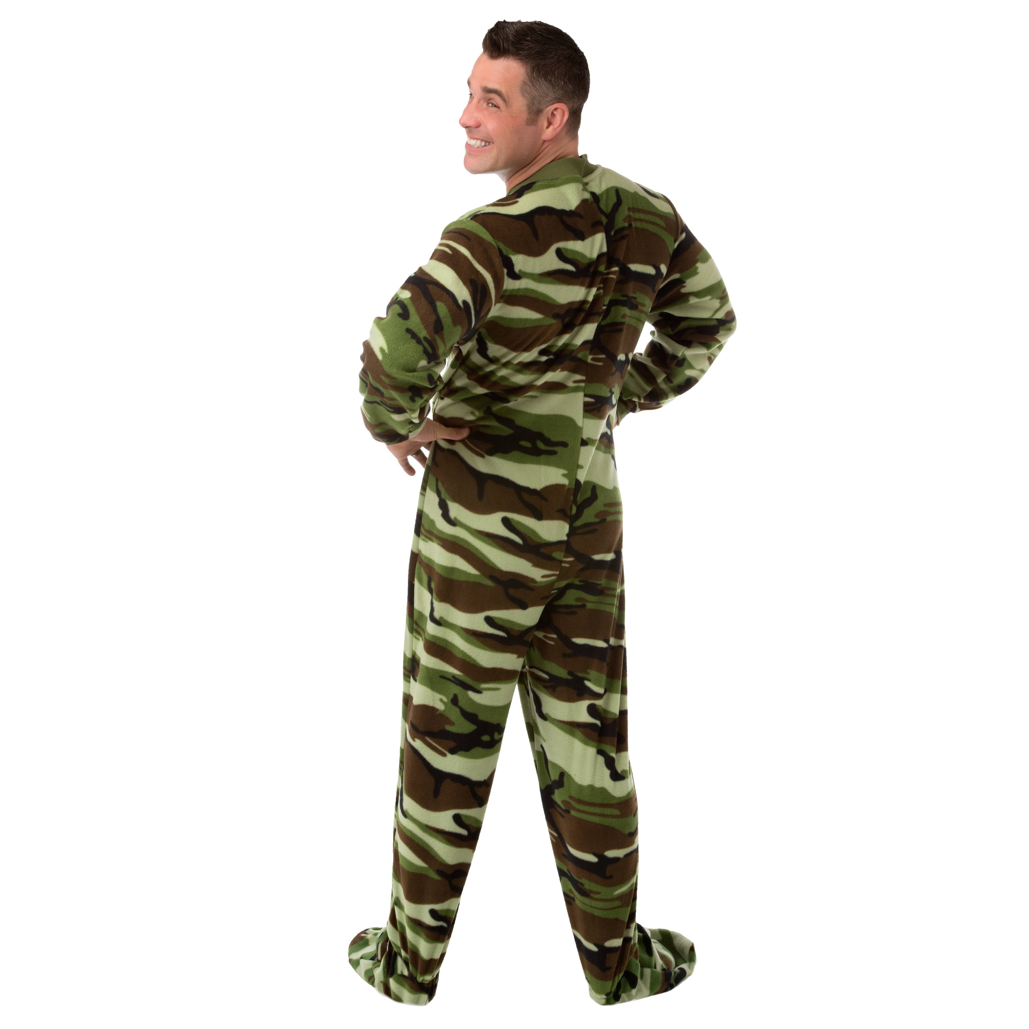 Camouflage Green Camo Micro-Polar Fleece Adult Footed Pajamas Sleeper - CMNYUNPD_DOJ7X