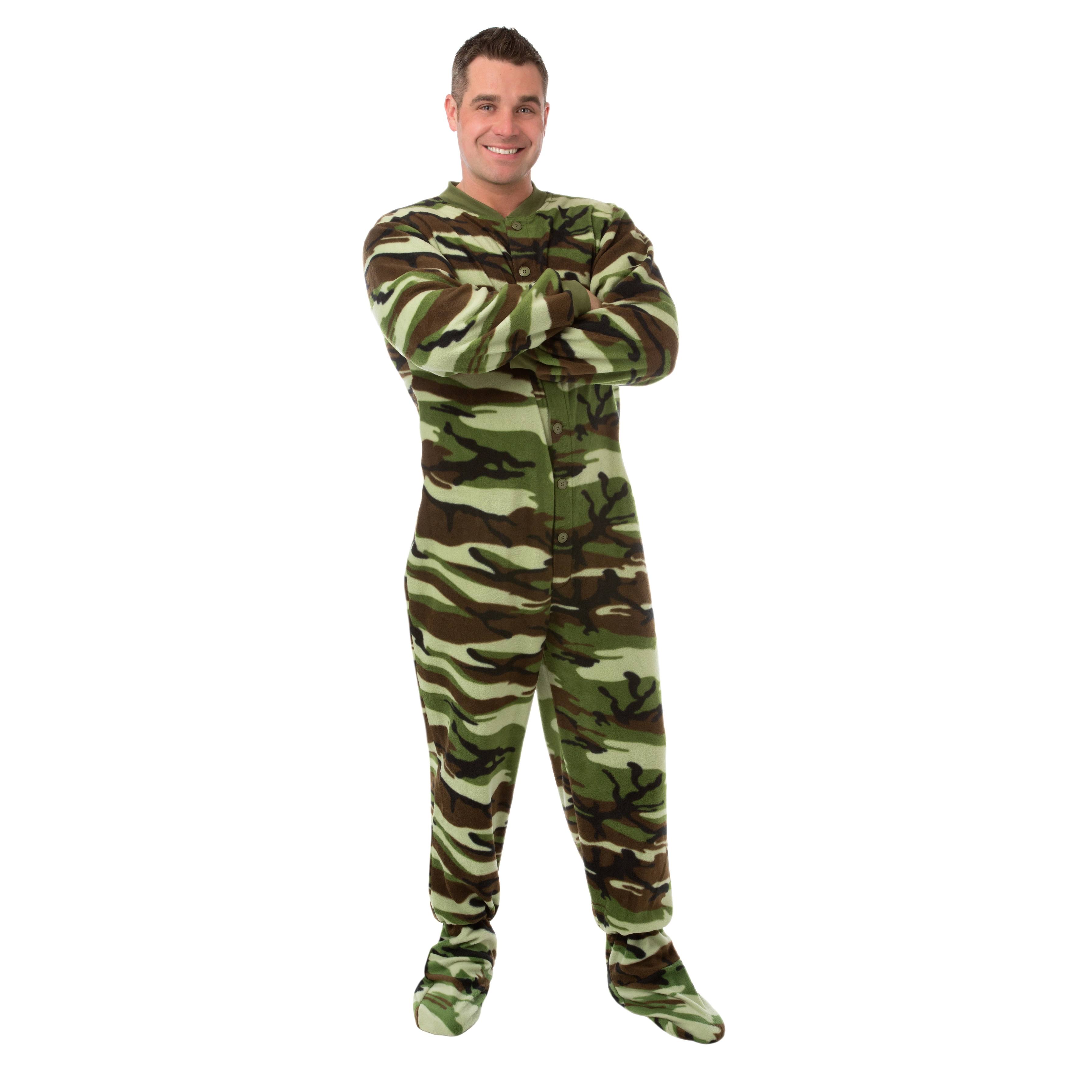 Camouflage Green Camo Micro-Polar Fleece Adult Footed Pajamas Sleeper - CMNYUNPD_DOJ7X