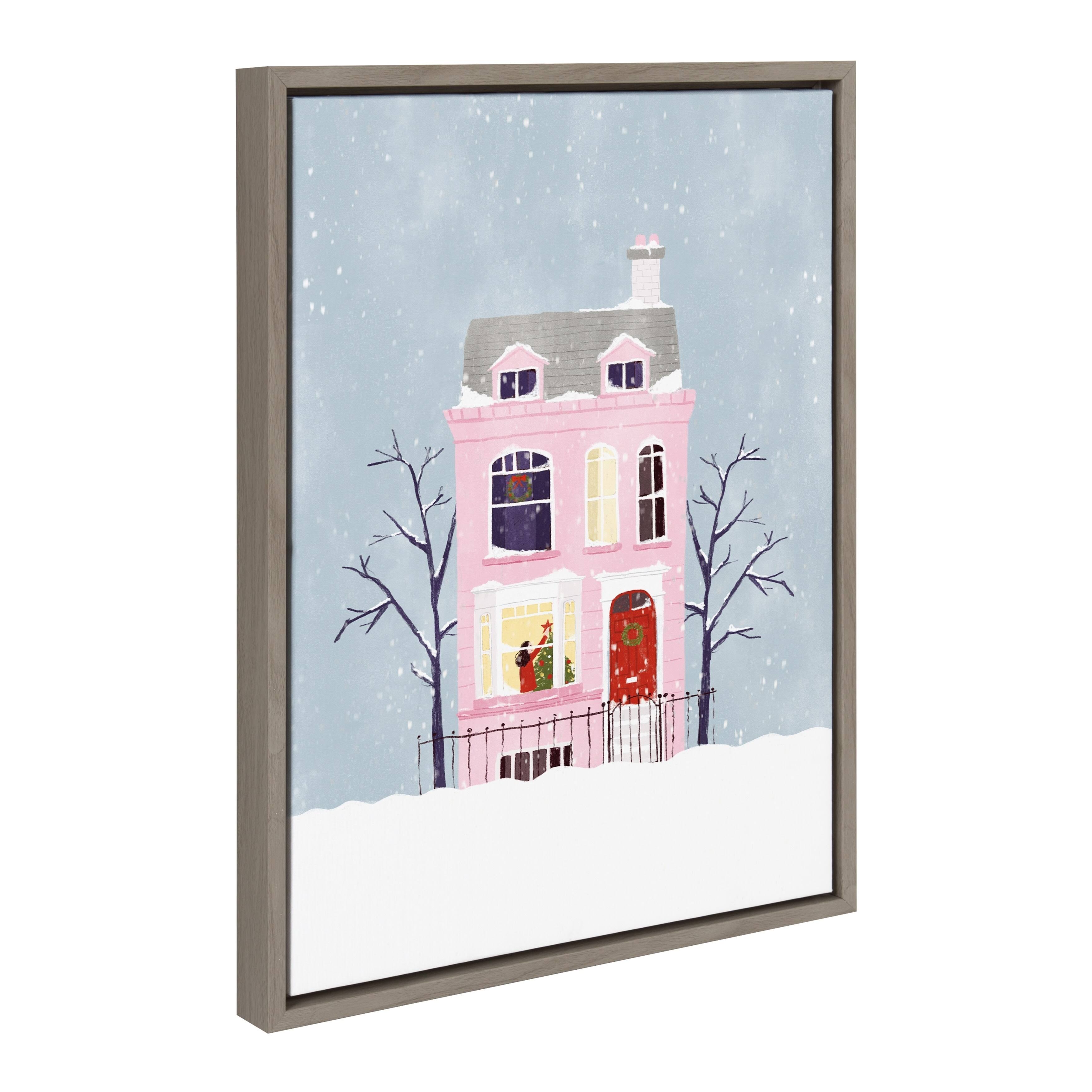 Kate And Laurel Sylvie Christmas Pink House Framed Canvas Wall Art By Maja Tomljanovic 18x24 Gray Holiday Inspired 6SKC3NSJ_OKUYQ